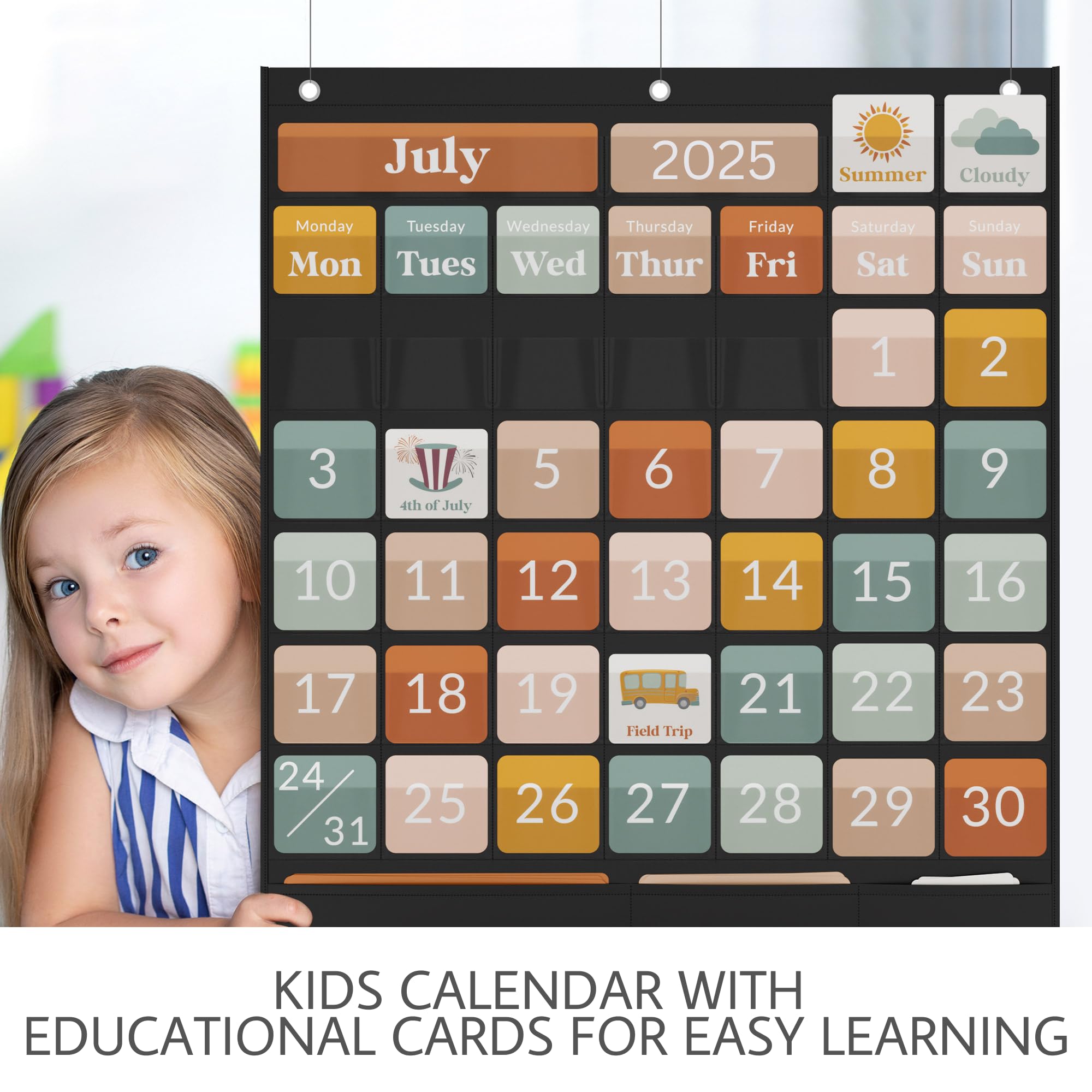 The Ultimate Classroom Calendar Pocket Chart for Kids - Beautiful Calendar with Educational Cards for Easy Learning - Fun and Modern Classroom Must Have Supplies That Fits Nicely w/Any School Decor