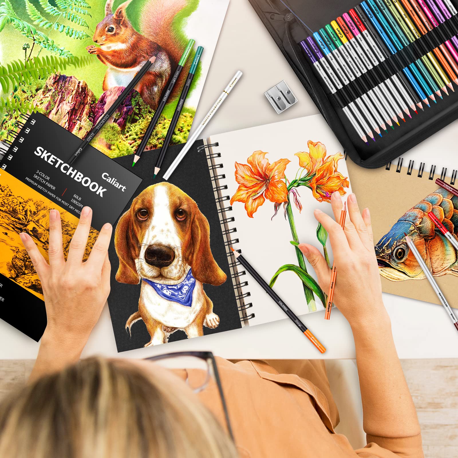 Caliart 176-Piece Sketching Kit with 100-Sheet Sketchbook
