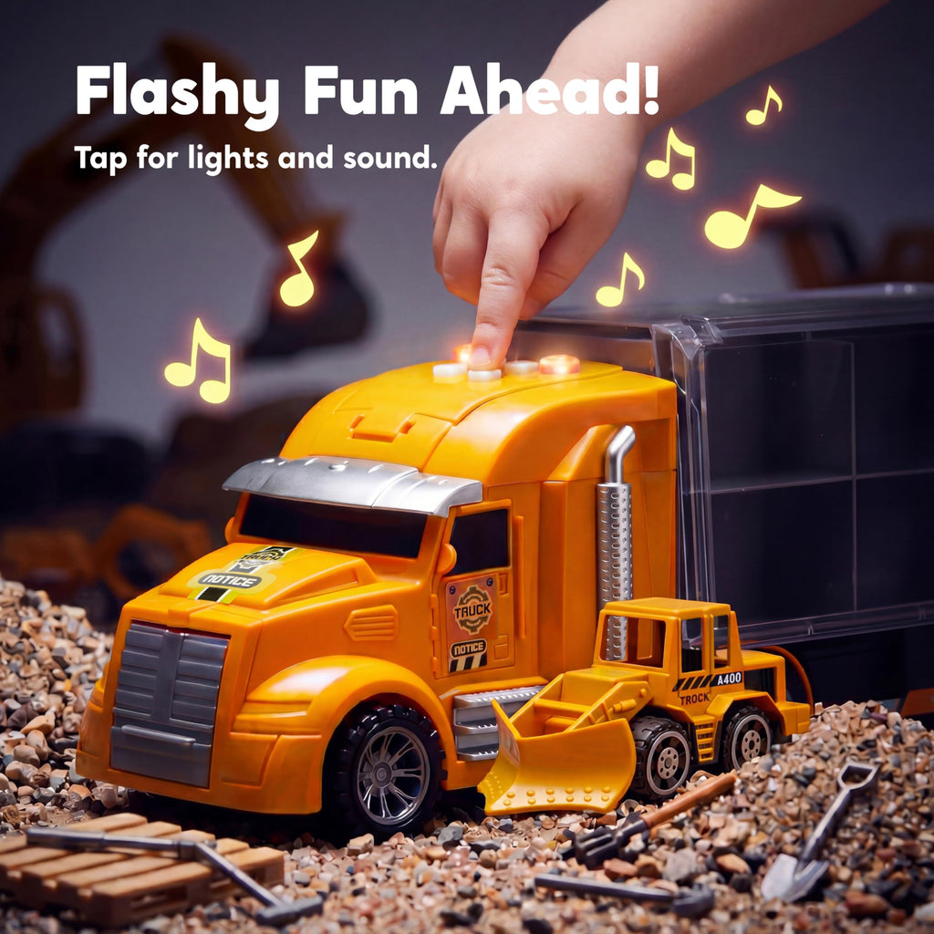 JOYIN 25 in 1 Die-cast Vehicle Toy Set with Sounds and Lights, Fire Engine Vehicles in Carrier Truck, Mini Rescue Emergency Fire Truck Car Toy, Birthday Gifts for Boys Over 3 Years Old