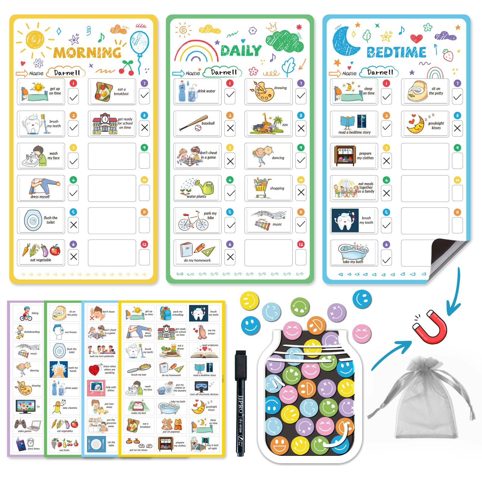Magnetic Kids Routine Chart and Reward Jar Set