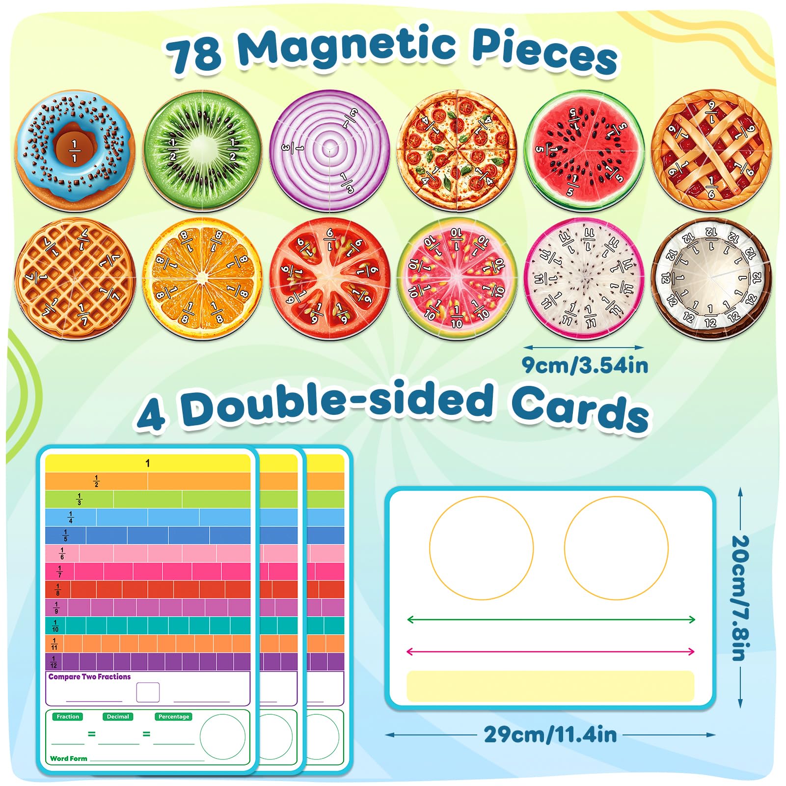 Laffunz Magnetic Fraction Tiles & Circles, Bars,Math Manipulatives, Fraction Manipulatives for 2nd, 3rd, 4th, 5th Grade Classroom Must Haves Teachers Whiteboard Teaching School Homeschool Supplies