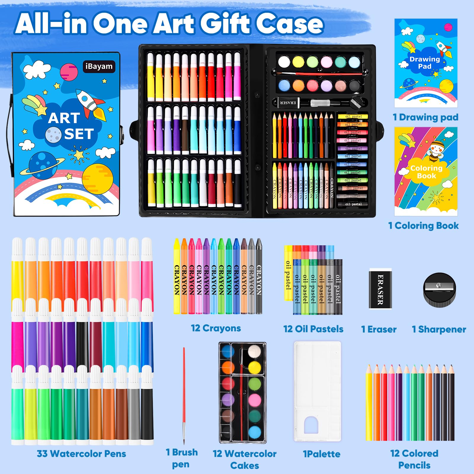iBayam 139-Piece Drawing and Painting Art Supply Kit
