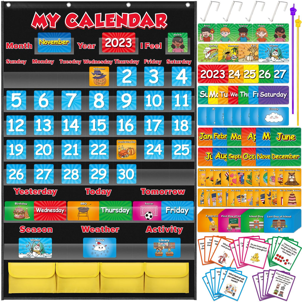 Classroom Calendar Pocket Chart, School Calendar for Kids Learning for Home Homeschool Teacher Supplies for Classroom Elementary Back to School Supplies…