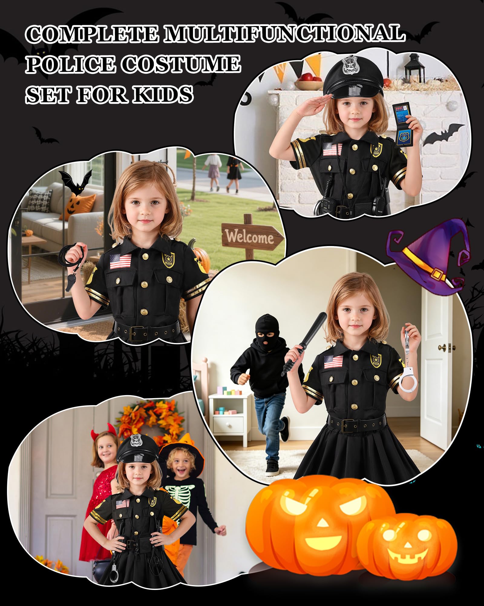 10-Piece Kids Police Officer Costume and Dress-Up Set