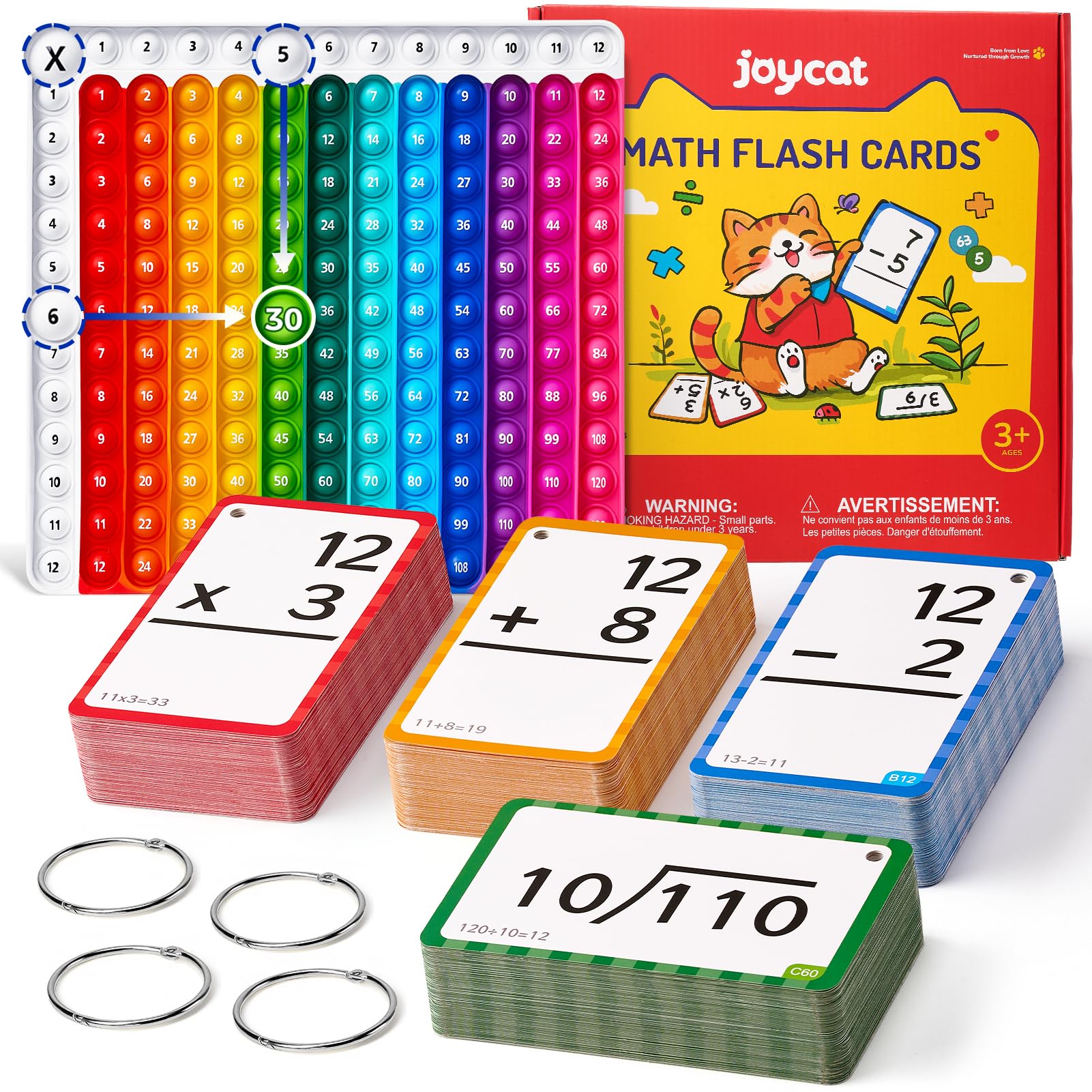 JoyCat Flash Cards for Kids Ages 4-8, Math Flash Cards & Pop Fidget Chart