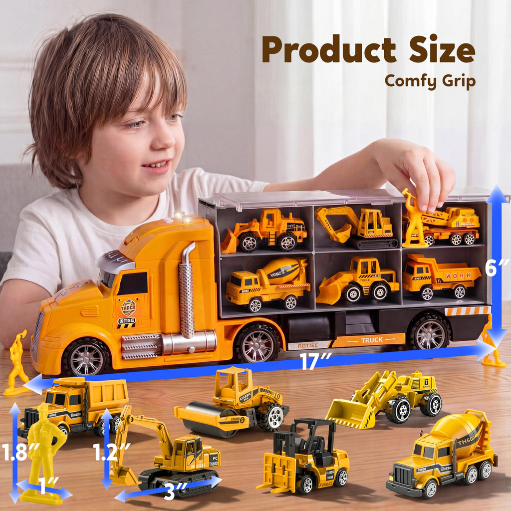 JOYIN 25 in 1 Die-cast Vehicle Toy Set with Sounds and Lights, Fire Engine Vehicles in Carrier Truck, Mini Rescue Emergency Fire Truck Car Toy, Birthday Gifts for Boys Over 3 Years Old