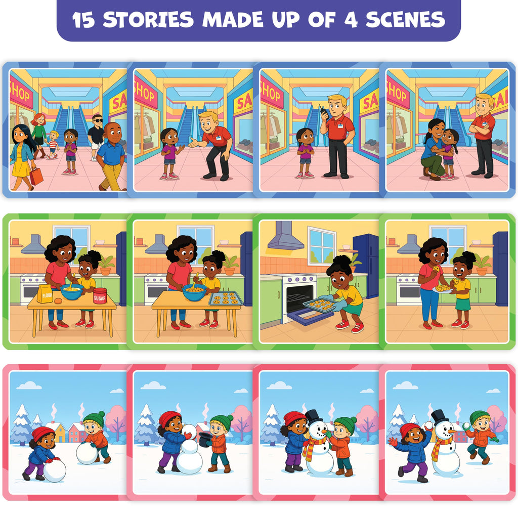 What Happens Next Sequencing Cards for Speech Therapy - 60 Illustrated Sequence Cards for Kids Ages 4+ - Speech & Language Therapy Materials – Vocabulary, Articulation & Sentence Building Game