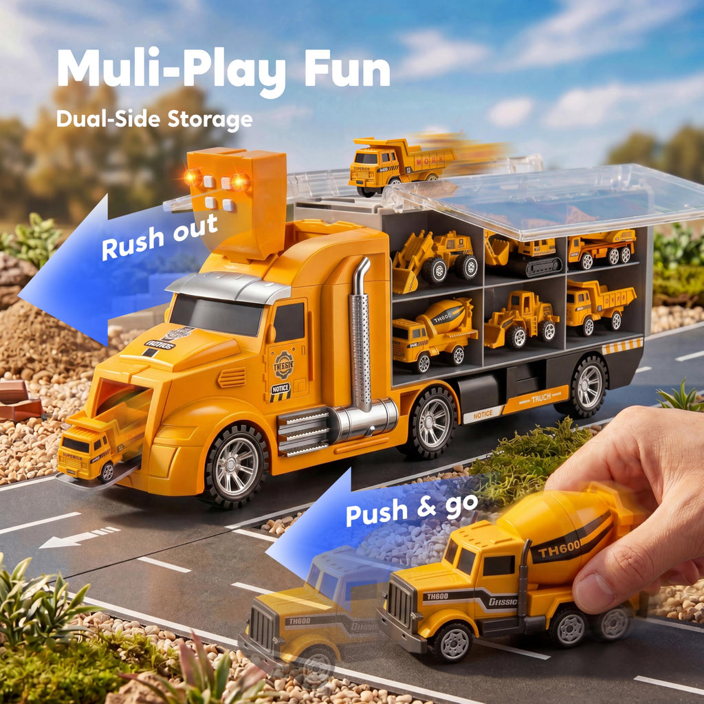 JOYIN 25 in 1 Die-cast Vehicle Toy Set with Sounds and Lights, Fire Engine Vehicles in Carrier Truck, Mini Rescue Emergency Fire Truck Car Toy, Birthday Gifts for Boys Over 3 Years Old