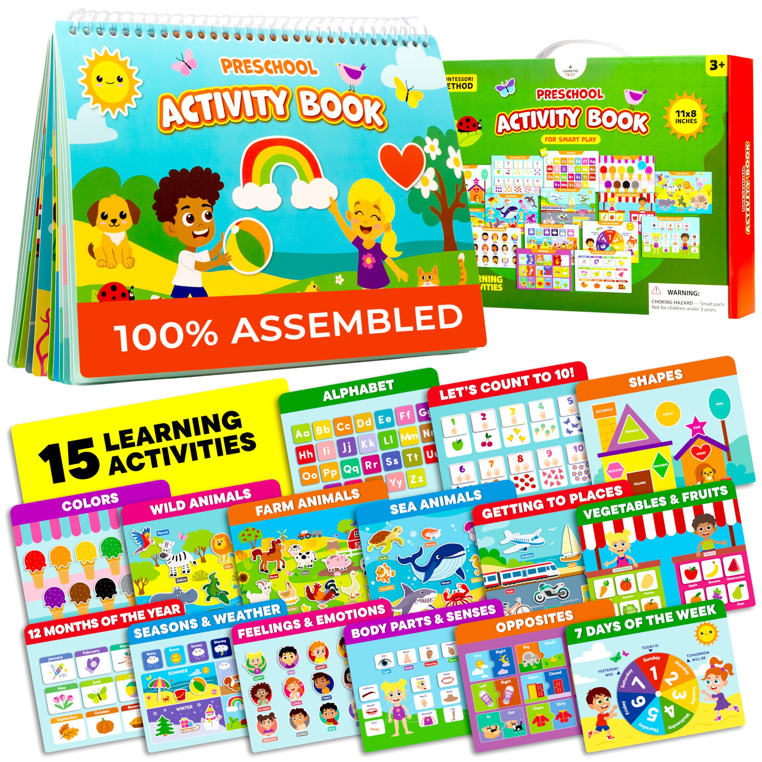 Preschool Activity Book for 3 4 5 Year-Old Kids – 100% Assembled & Ready-to-Use Busy Book for Toddlers 3-5 with 15 Montessori Activities – Educational Learning Toy for 3 Year-Old Girls & Boys