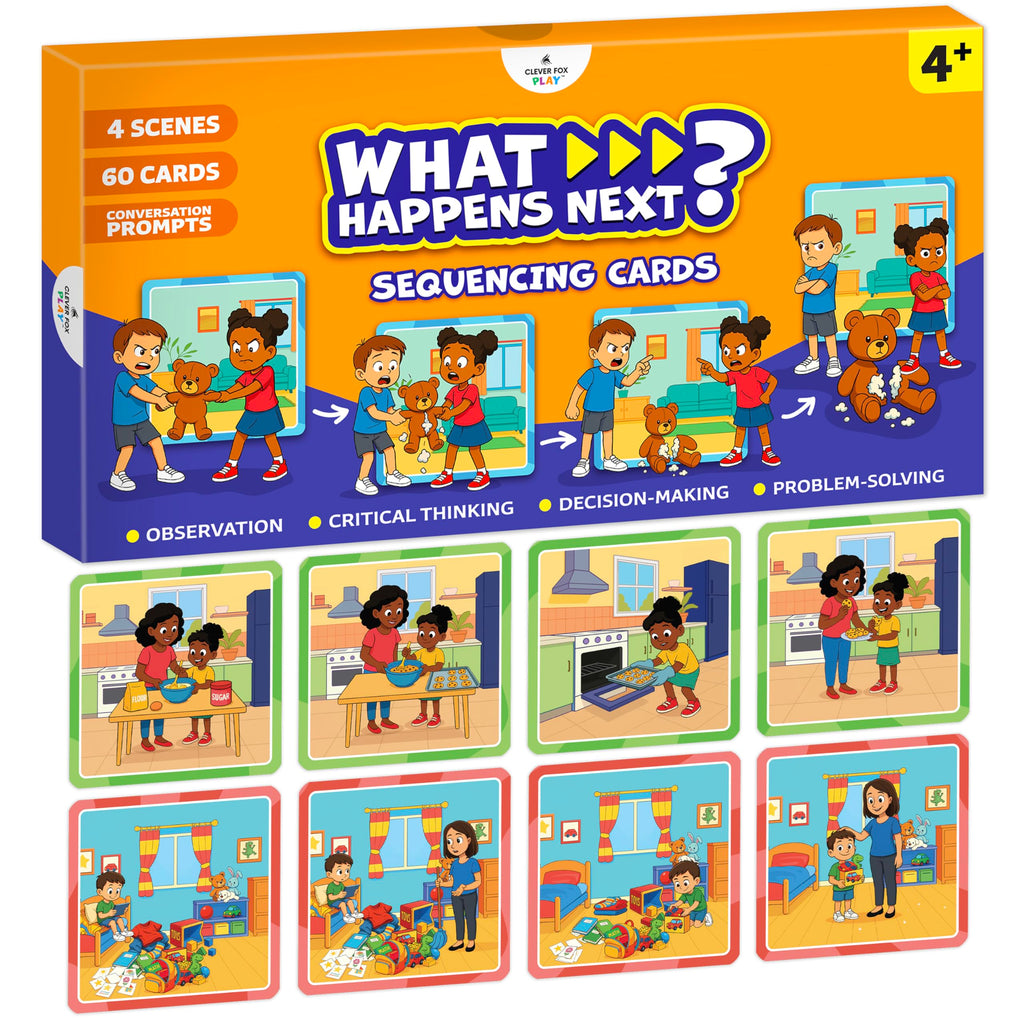 What Happens Next Sequencing Cards for Speech Therapy - 60 Illustrated Sequence Cards for Kids Ages 4+ - Speech & Language Therapy Materials – Vocabulary, Articulation & Sentence Building Game