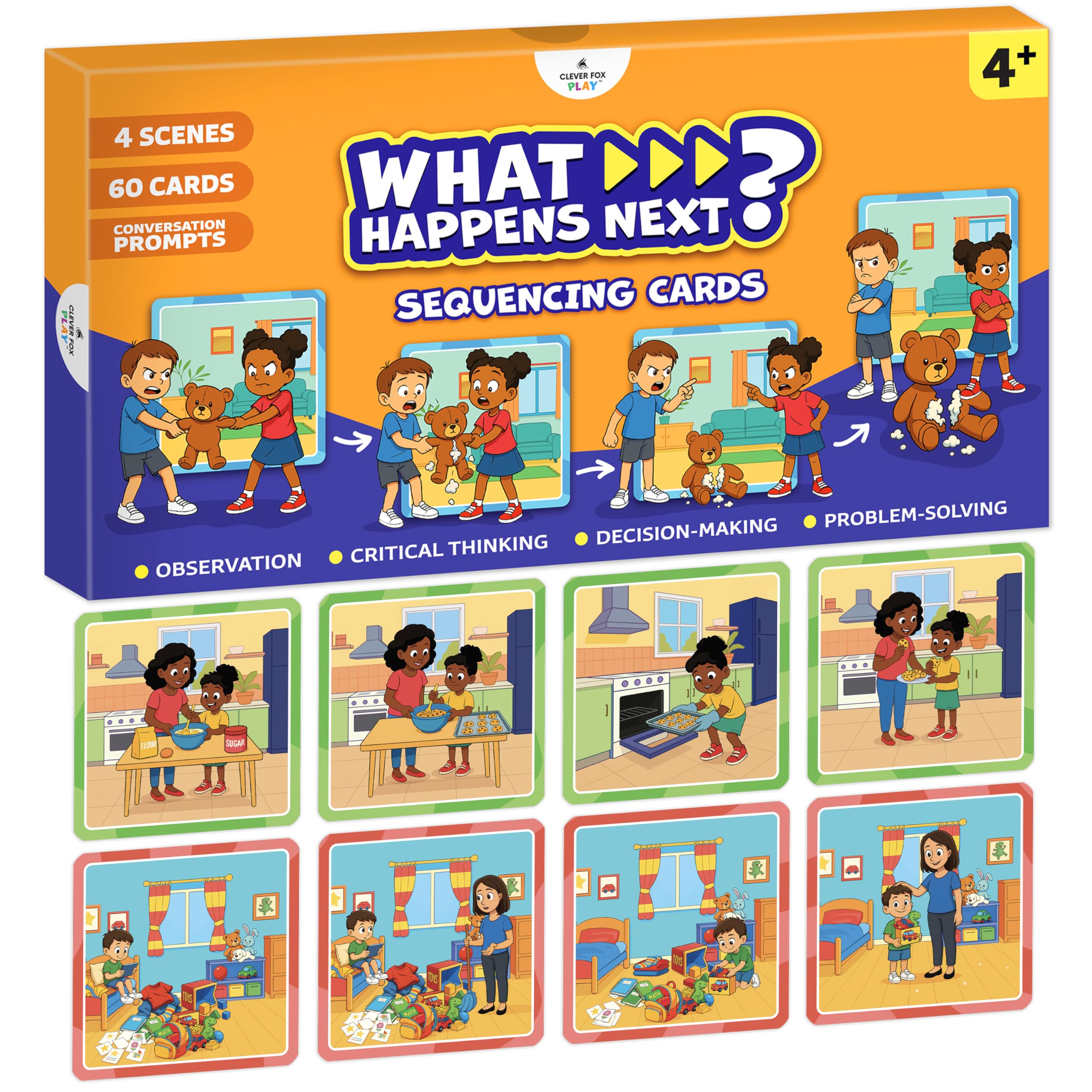 What Happens Next Sequencing Cards for Speech Therapy - 60 Illustrated Sequence Cards for Kids Ages 4+ - Speech & Language Therapy Materials – Vocabulary, Articulation & Sentence Building Game